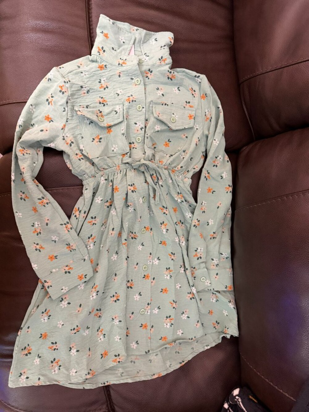 Emma & Elsa Girls Floral Dress Size 7 Pink Blue Button Front